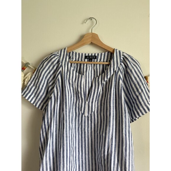J. Crew 100% Linen Flutter Sleeve Striped V-Neck Top Nautical Coastal Breathable - Picture 4 of 9